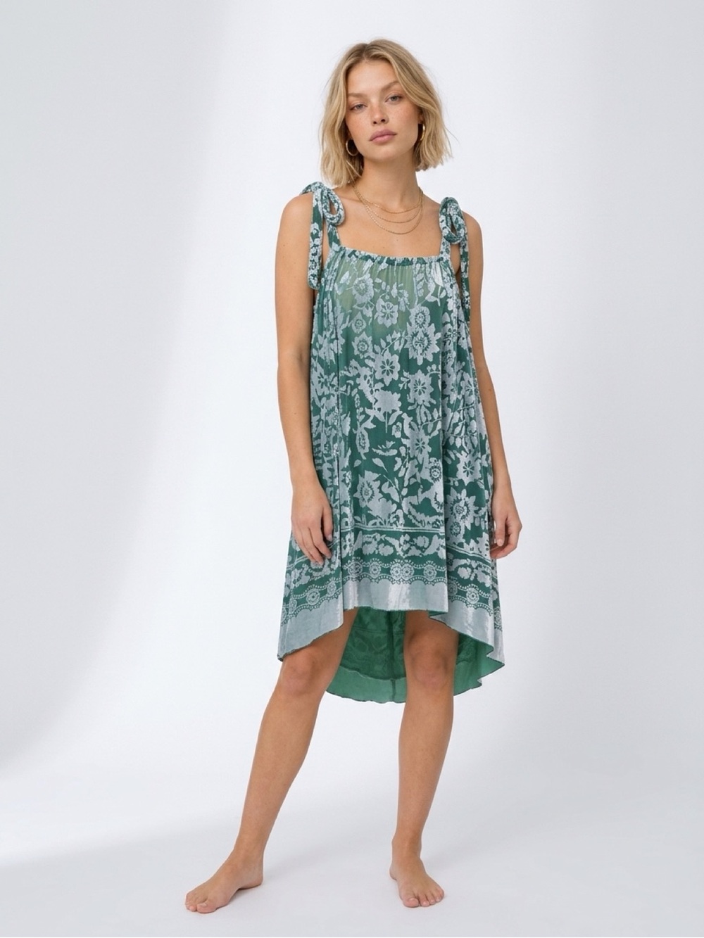 Sage Floral Green Snow Angel Mini Dress by Free People Intimately